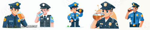 Vector of a police officer drinking.