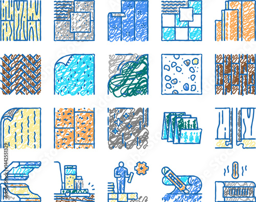 Floor Installation set Icons hand drawn