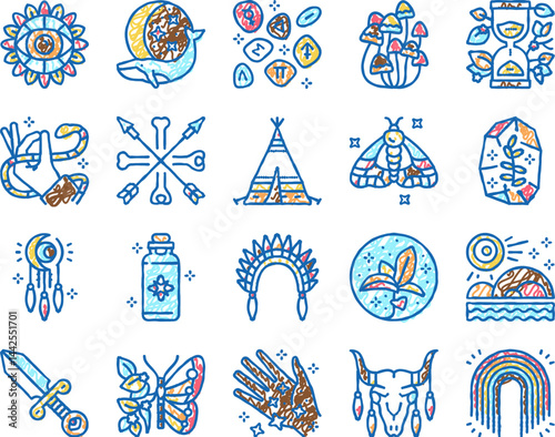 Boho Style Decoration set Icons hand drawn