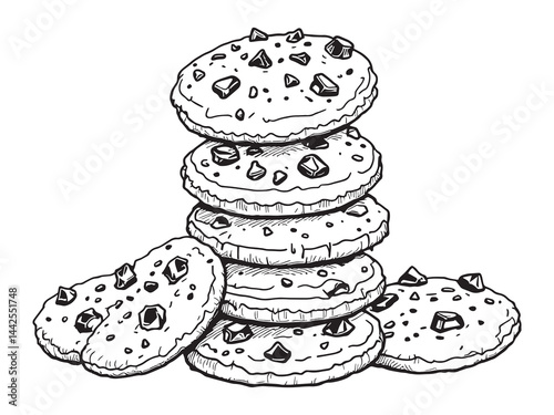 Stack of cookies line art vector illustration for baking theme 