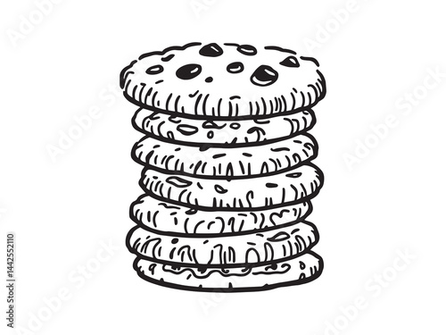 Stack of cookies line art vector illustration for baking theme