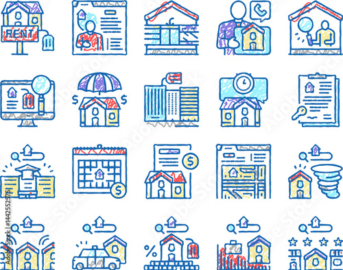 Property Rental Agency set Icons hand drawn