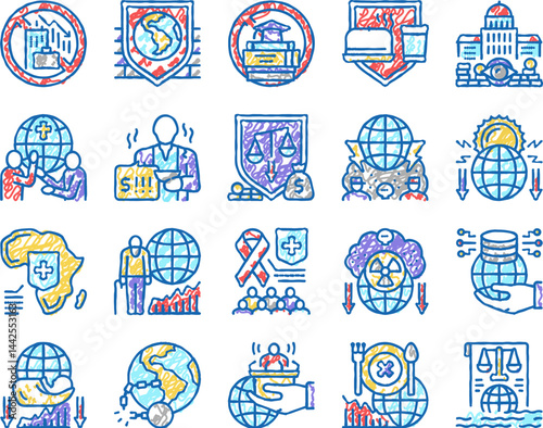 Social Public Problems Worldwide Icons hand drawn