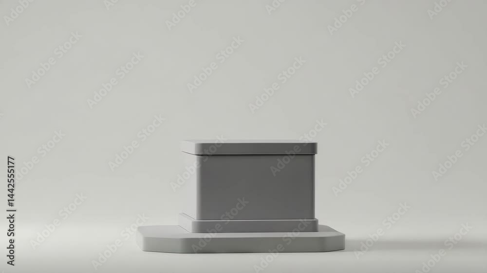 Minimalist Gray Product Display Platform - A simple, two-tiered gray platform sits on a light gray background Minimalist Gray Product Display Platform - A simple, two-tiered gray platform sits on a light gray background