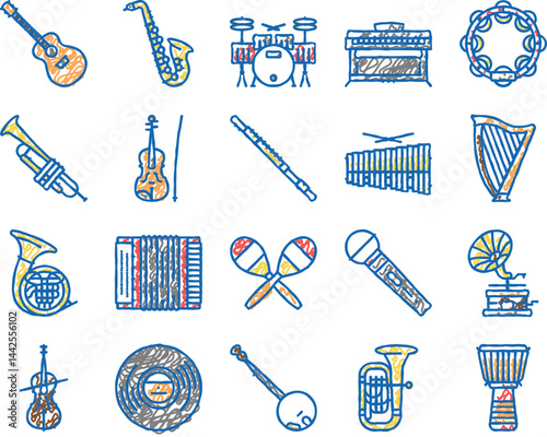 Music Instruments Performance Icons hand drawn