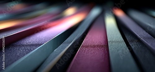 3D render of blue and purple stripes on a dark background, with metallic lines and a futuristic design.Generative AI