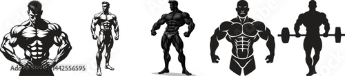 Silhouette bodybuilders set collections. muscle, gym, strength, fitness training. vector illustration