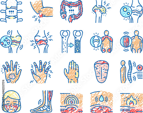 Rheumatology Disease Problem Icons hand drawn