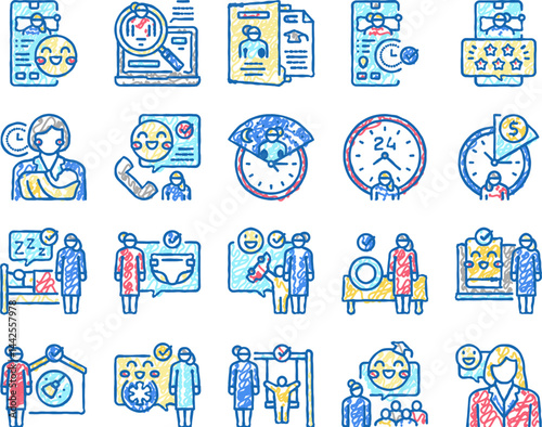 Baby Sitting Work Occupation Icons hand drawn