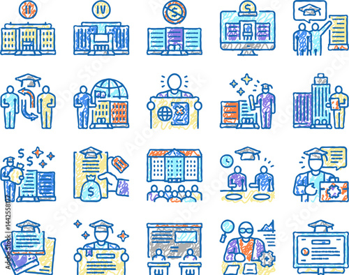 Higher Education And Graduation Icons hand drawn