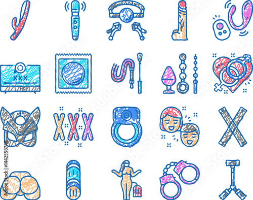 Sex Toy And Sexy Accessories Icons hand drawn