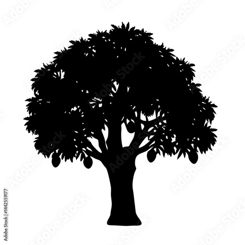 Silhouette of mango tree with fruits vector illustration for graphic design and artwork needs