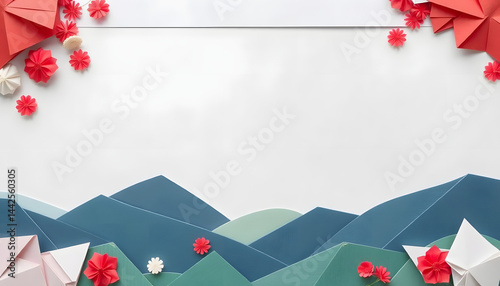 Border, origami. with white shades