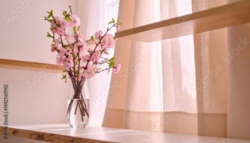 美しい花や植物を部屋に飾る、棚のある部屋