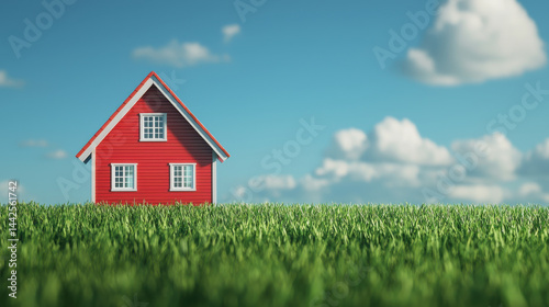 Wallpaper Mural red house on green grass under blue sky with clouds Torontodigital.ca