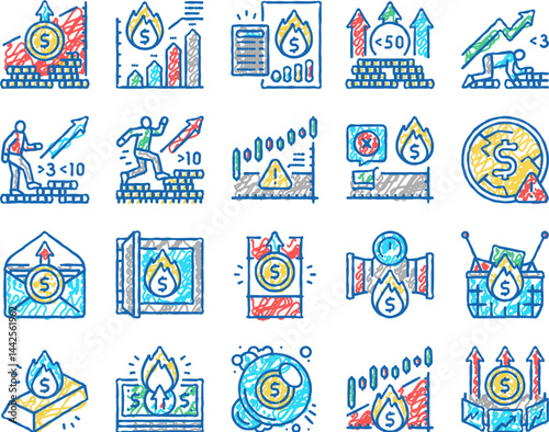 Inflation Financial World Problem Icons hand drawn