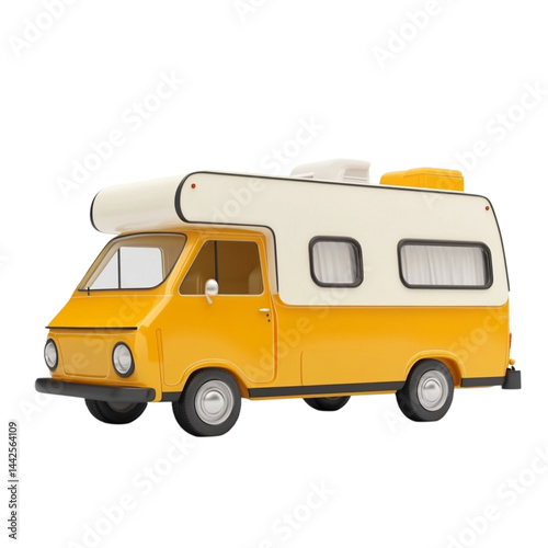 Retro yellow camper van ready for adventure travel vacation road trip
