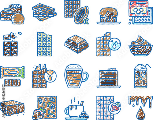 Chocolate Sweet Dessert And Drink Icons hand drawn
