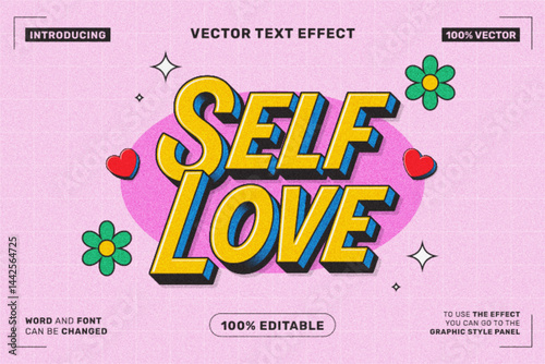 Self Love Text Effect - Bold and Colorful Cartoon Editable Vector Design