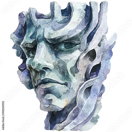 cursed stone statue with mystical energy, watercolor drawing, isolated on a white background. cursed stone statue with mystical energy vector.