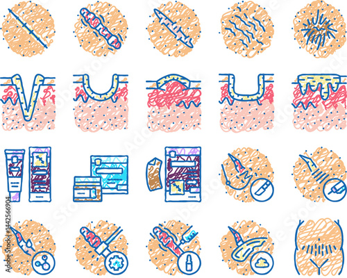 Scar After Trauma Or Surgery Icons hand drawn