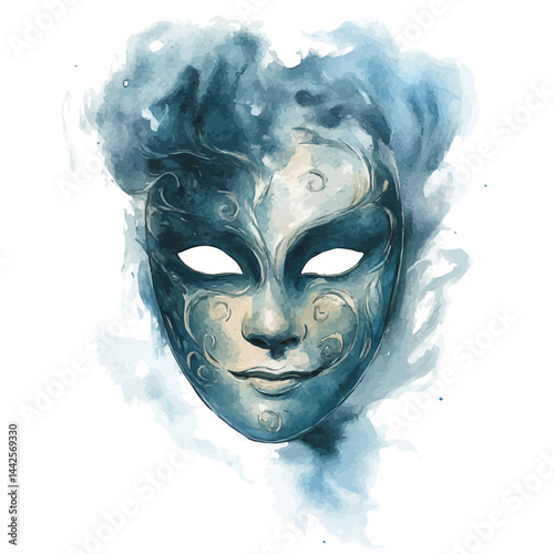 cursed mask with a swirling mist inside, watercolor drawing, isolated on a white background. cursed mask with a swirling mist inside vector.