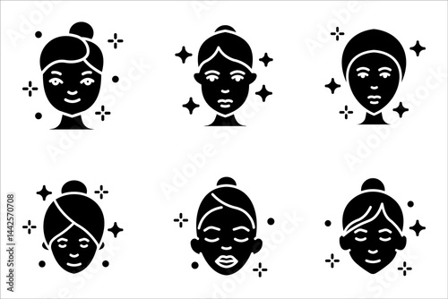 Skin care icon set, cosmetic cream, woman's face linear sign vector illustration on white background.