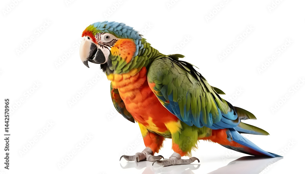 Fototapeta premium Colorful-Feathered Parrot – Vibrant Bird on White Background