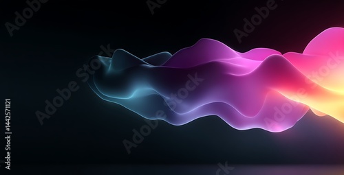 Abstract, fluid, and colorful shapes in the dark, a 3D rendering illustration on a black background with space for text or design. A modern art poster. Generative AI