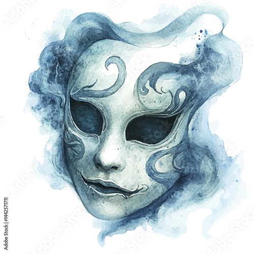 cursed mask with a swirling mist inside, watercolor drawing, isolated on a white background. cursed mask with a swirling mist inside vector.