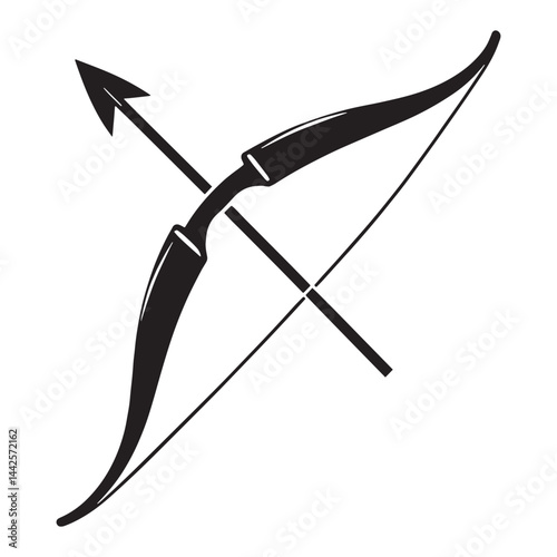 Classic Shortbow silhouette, favored by hunters and scouts – Shortbow illustration – Minimalist Shortbow vector – Weapon silhouette

