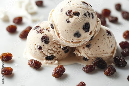 Creamy rum raisin ice cream delight on marble surface photo