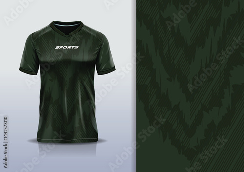 T-shirt mockup abstract texture grunge texture sport jersey design for football, soccer, racing, esports, running, dark green color
