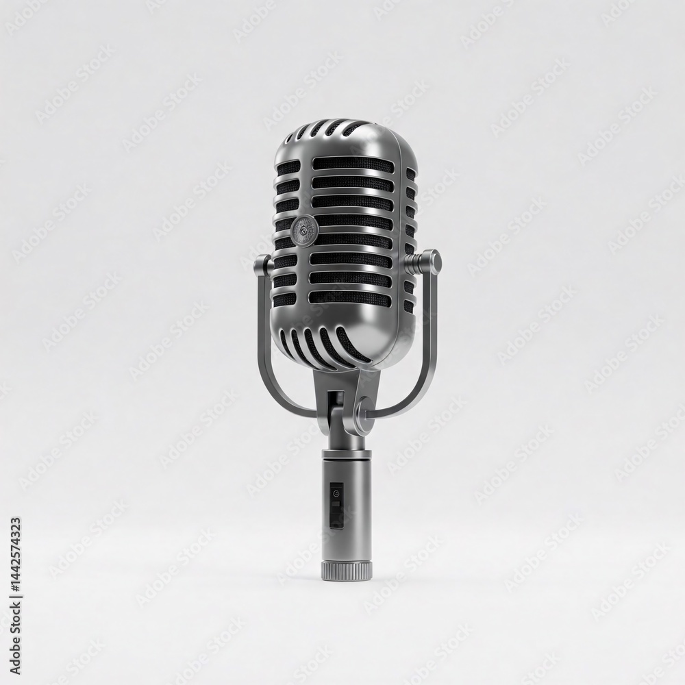 Fototapeta premium Vintage style retro microphone, isolated on white