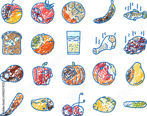 rotten food fruit waste garbage icons hand drawn