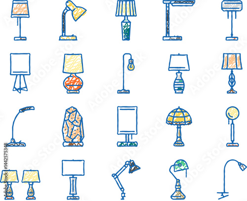 lamp table light home desk icons hand drawn