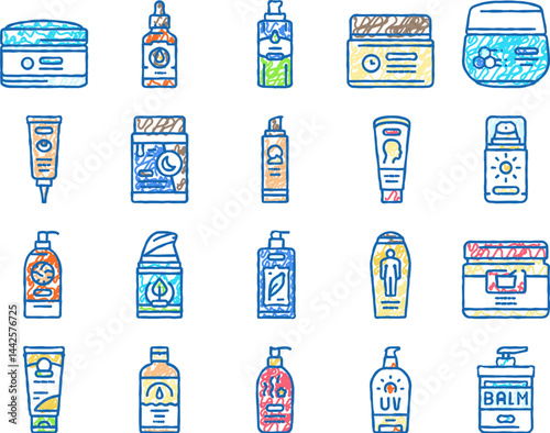 cream cosmetic product beauty icons hand drawn