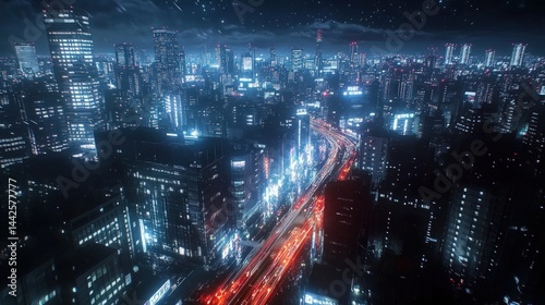 Wallpaper Mural Night cityscape, vibrant lights, busy highway Torontodigital.ca