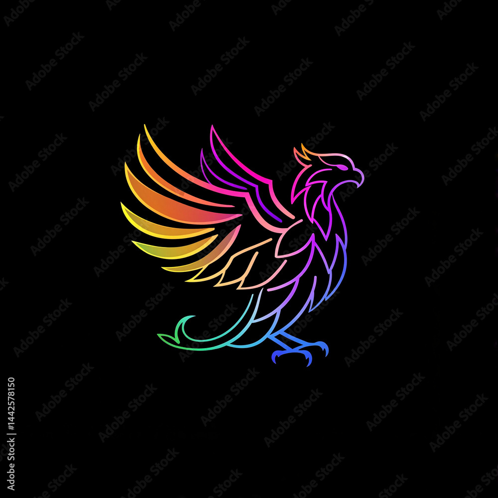 Fototapeta premium Colorful Phoenix Illustration on a Black Background 