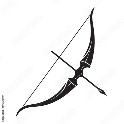 Graceful Longbow silhouette, a nod to medieval craftsmanship – Longbow illustration – Minimalist Longbow vector – Weapon silhouette

