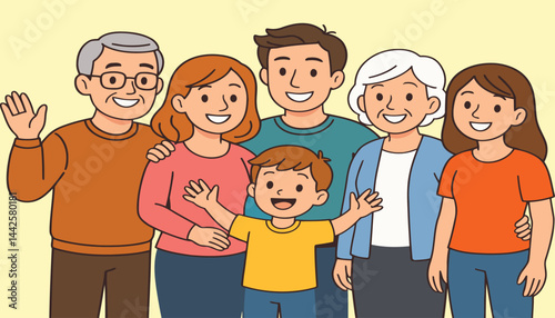 Happy Multigenerational Family Portrait Illustration