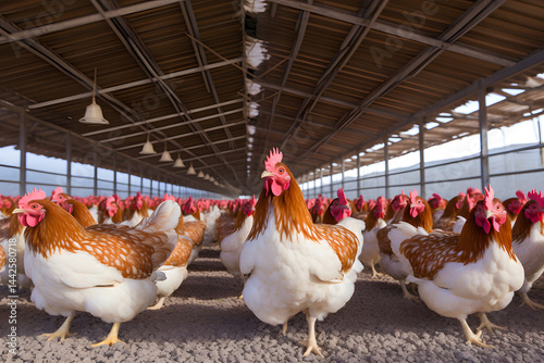Free range poultry farm for hens. Chickens raised for the meat industry.
