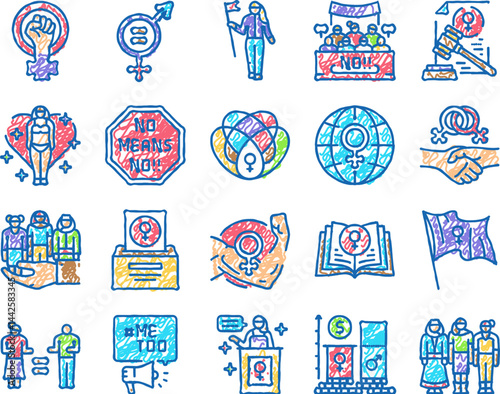girl feminism female woman power icons hand drawn