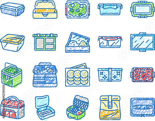 lunch box food school meal icons hand drawn