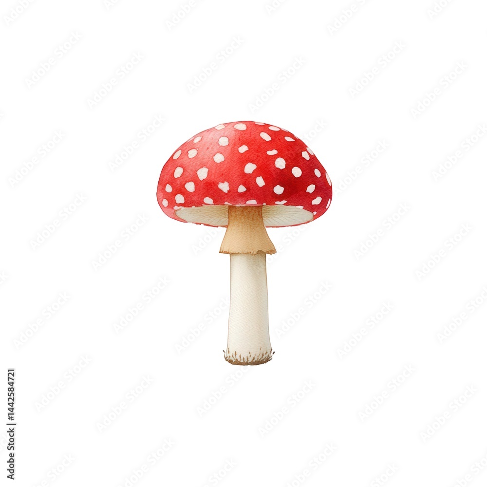 Bright red mushroom with white dots on a transparent background showcasing a classic toadstool design popular in fairy tales and nature illustrations Bright red mushroom with white dots on a transparent background showcasing a classic toadstool design popular in fairy tales and nature illustrations