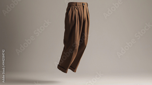 Floating Fashion: Tailored Brown Trousers in a Stylish Still Life Shot