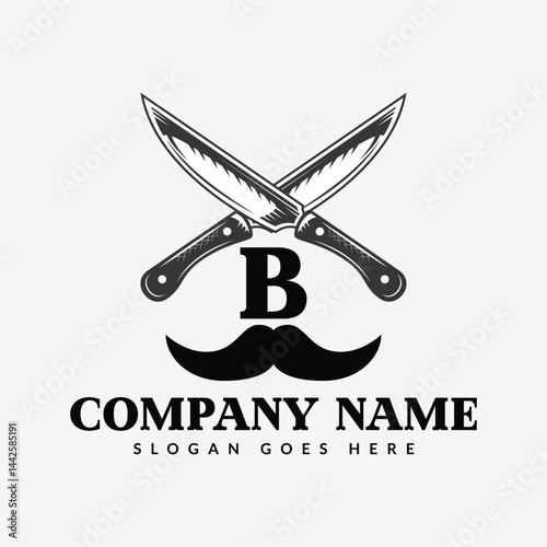 Salon and Hair Cutting Logo on Letter B Sign. Barber Shop Icon with Logotype Concept