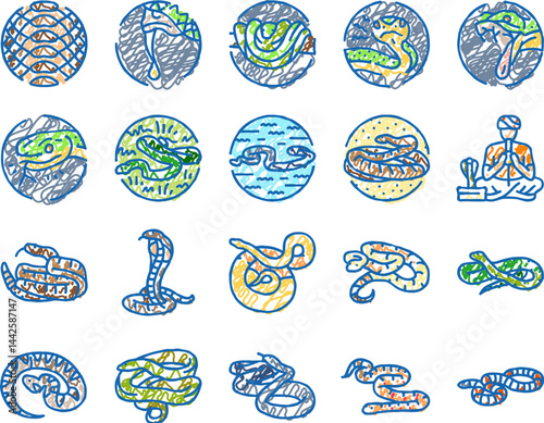 snake black serpent viper cobra icons hand drawn