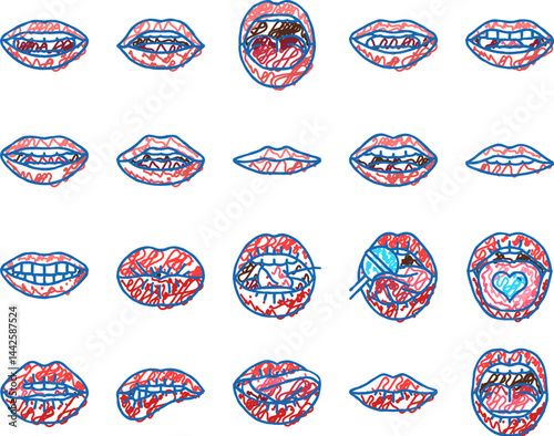 mouth character animation icons hand drawn