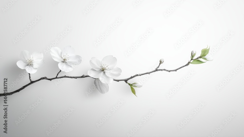 Elegant Cherry Blossom Branch on White Background cherry blossom floral botanical white background Elegant Cherry Blossom Branch on White Background cherry blossom floral botanical white background